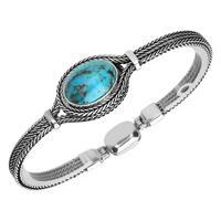 Sterling Silver Turquoise Foxtail Single Stone Oval Bracelet