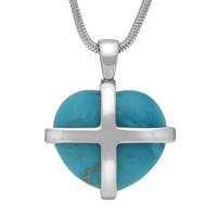 Sterling Silver Turquoise Large Cross Heart Necklace