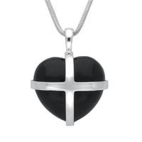 Sterling Silver Whitby Jet Small Cross Heart Necklace