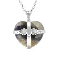Sterling Silver Blue John Medium Winged Cross Heart Necklace