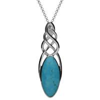 Sterling Silver Turquoise Long Marquise Celtic Necklace
