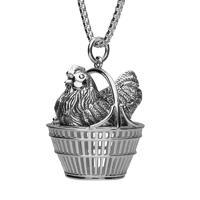 Sterling Silver Easter Large Hen in Basket Necklace