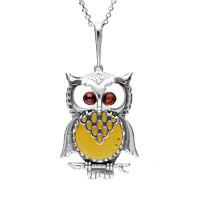 Sterling Silver Amber Large Owl Necklace