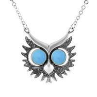 Sterling Silver Turquoise Owls Face Necklace