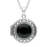 Sterling Silver Whitby Jet Round Locket Necklace