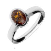 Sterling Silver Amber Oval Domed Ring