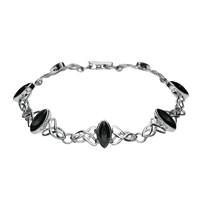Sterling Silver Whitby Jet Marquise Shaped Celtic Bracelet