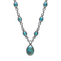 Sterling Silver Turquoise Marcasite Thirteen Stone Twist Link Necklace
