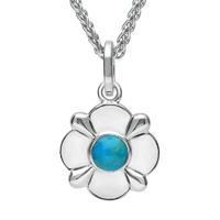 Sterling Silver Turquoise Four Petal Flower Necklace