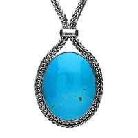 Sterling Silver Turquoise Foxtail Small Oval Necklace