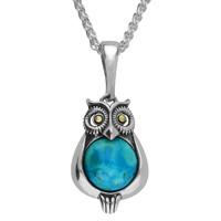 Sterling Silver Turquoise Marcasite Eyes Owl Necklace