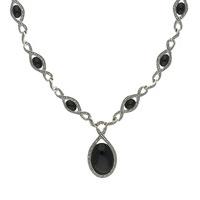 sterling silver whitby jet marcasite thirteen stone twist link necklac ...