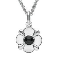 Sterling Silver Whitby Jet Four Petal Flower Necklace