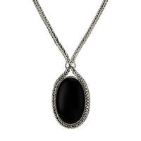 STERLING SILVER WHITBY JET FOXTAIL LARGE OVAL NECKLACE
