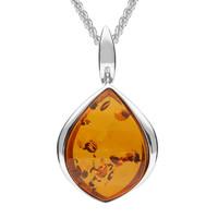 Sterling Silver Amber Curved Pear Drop Necklace