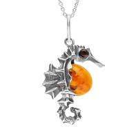 Sterling Silver Amber Seahorse Necklace