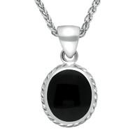 Sterling Silver Whitby Jet Oval Rope Frame Necklace