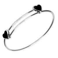 Sterling Silver Whitby Jet Two Stone Heart Slide Bangle
