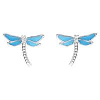 sterling silver white sapphire blue enamel house style dragonfly stud  ...