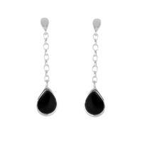 Sterling Silver Whitby Jet Abstract Peardrop Earrings