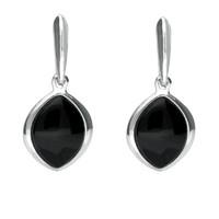 Sterling Silver Whitby Jet Wide Marquise Drop Earrings