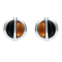Sterling Silver Whitby Jet Amber Double Stone Stud Earrings