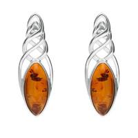 Sterling Silver Amber Celtic Long Marquise Stud Earrings
