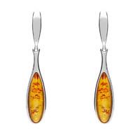 Sterling Silver Amber Long Slim Pear Drop Stud Earrings