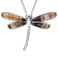 Sterling Silver Blue John Four Stone Small Dragonfly Necklace