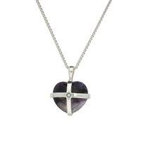Sterling Silver Blue John One Pearl Small Cross Heart Necklace