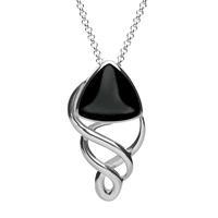 Sterling Silver Whitby Jet Curved Triangle Celtic Necklace
