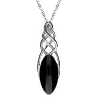 Sterling Silver Whitby Jet Long Marquise Celtic Necklace