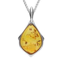 Sterling Silver Amber Tear Drop Necklace