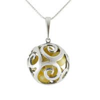 Sterling Silver Amber Swirl Cage Bead Necklace