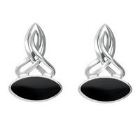 Sterling Silver Whitby Jet Wide Marquise Celtic Stud Earrings