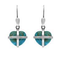 Sterling Silver Turquoise Small Cross Heart Drop Earrings