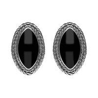 Sterling Silver Whitby Jet Foxtail Large Marquise Stud Earrings