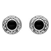 Sterling Silver Whitby Jet Round Celtic Stud Earrings
