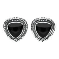 Sterling Silver Whitby Jet Foxtail Triangular Stud Earrings