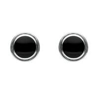 Sterling Silver Whitby Jet Round Plain Edged Stud Earrings