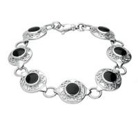 sterling silver whitby jet seven stone round celtic bracelet