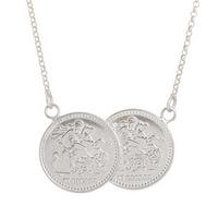 Sterling Silver Large Double St George Coin Necklace BT2003