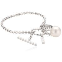 Sterling Silver Simulated Pearl Charm T-Bar Bracelet ESBR91313A170