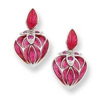 Sterling Silver Red Enamel and Ruby Heart Earrings NE0071XD