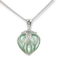 Sterling Silver Green Enamel and Diamond Heart Pendant NN0130WE