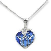 Sterling Silver Blue Enamel and Diamond Heart Pendant NN0130WB