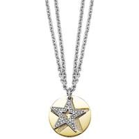 Stainless Steel Gold Plated CZ Star Disc Necklet ESNL11844B800