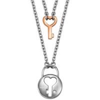 Stainless Steel Rose Gold Plated CZ Lock and Key Necklet ESNL11846A800