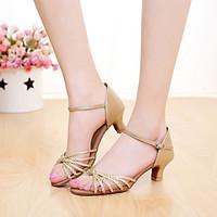 SUN LISA Customizable Women\'s Dance Shoes Latin / Salsa Leatherette Customized Heel Silver / Gold