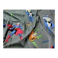 Superheroes Print Cotton DC Comics Fabric Grey